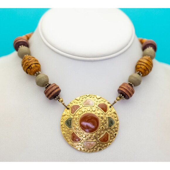 22 inch, Vintage Circular Bohemian Sun Floral Stylish Beads Necklace by LP - R35 - Picture 3 of 3